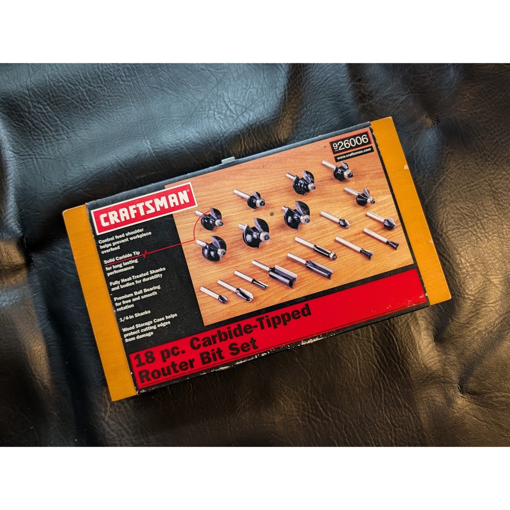 Craftsman 18 pc Carbide-Tipped Router Bit Set 1/4 In Shank 926006 Wood Case NEW